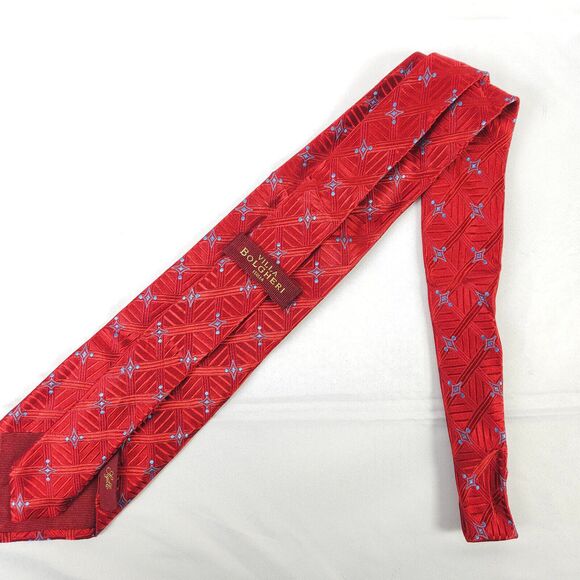 Villa Bolgheri Italia Red Geometric Shape Silk Tie 59" x 3.75" Made in Italy - Picture 3 of 8